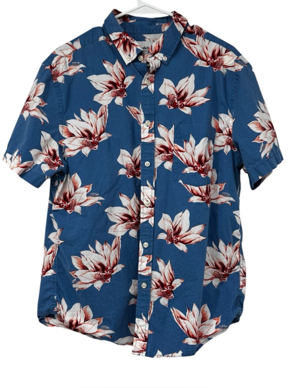 Goodfellow & Co Large Blue w White Flowers Cotton Northrop Hawaiian SS Shirt